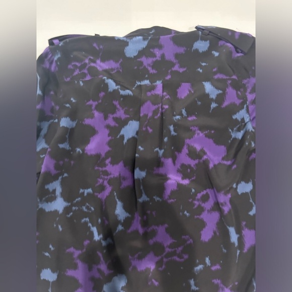 Burberry Long Sleeve Blouse Top 100% Silk Small Collared Blue Purple - Picture 7 of 12